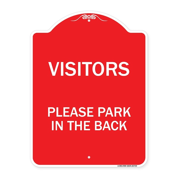 Signmission Visitors Please Park in the Back, Red & White Aluminum Architectural Sign, 18" x 24", RW-1824-22719 A-DES-RW-1824-22719 - main